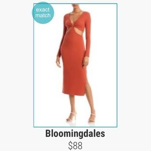 Fore Collection Ribbed Knit Cutout Midriff V Neck Long Sleeve Thigh Slit Dress